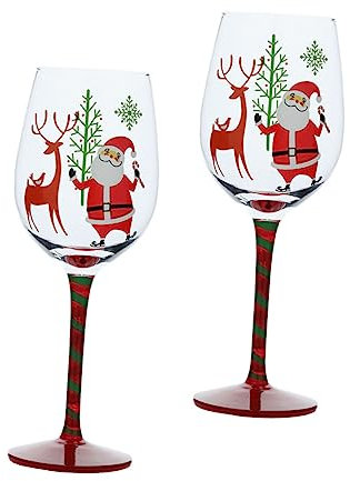 Mikinona 2 Piezas De Vasos Para Bebidas Navideñas Copas De Vino De Vidrio Decoradas Con Papá Noel Y Alce Para Fiestas