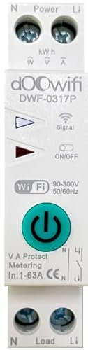 DWF-0317P : Nouveau Télérupteur WiFi & Bluetooth 230V, réglable de 1A à 63A, Type Rail DIN avec Compteur de consommation et Protection Contre Surcharge pour Les Chauffe-Eau, Chargeur de Voiture, ...