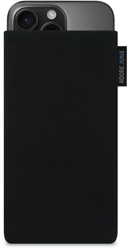 Adore June Classic Schwarz Tasche kompatibel mit iPhone 16 Pro 2024 Handytasche aus widerstandsfähigem Cordura Stoff mit Display Reinigungs-Effekt, Made in Europe