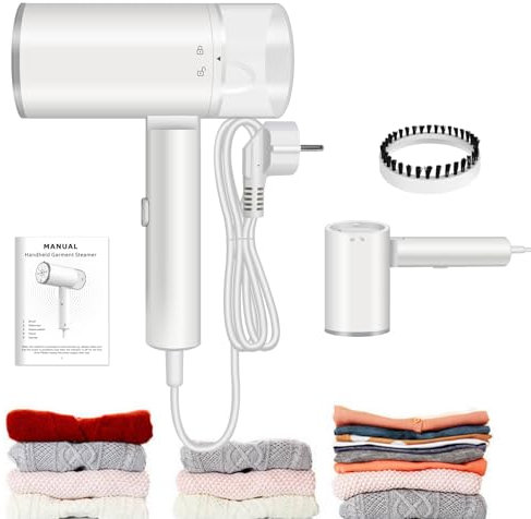 1400W Dampfreiniger, Handbügeleisen Dampf Auslaufsicheres Design Clothes Steamer, 30s Schnelle Erwärmung 200ML Faltbar Und Tragbarer Dampfbügel, für Reise Und Zuhause, Weiß