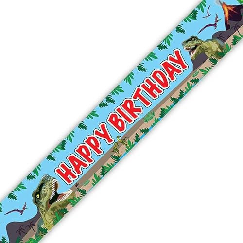 Cartel de fiesta de dinosaurios, fiesta de feliz cumpleaños, Jurassic Trex Dino Jungle Party Banner de papel de aluminio OT