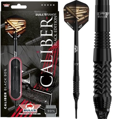 Bull's Caliber Black 90% Tungsten Softtip Dart - 20g | Bombenförmiges Barrel mit Dreieck-Griffmuster