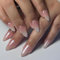 Chrome Ombre French False Nails Medium Almond, SXVME French Press on Nails Medium, Glazed Fake Nails Almond, Natural Ombre Pink Nails Press on, Glitter Acrylic Stick on Nails for Women Daily Wear