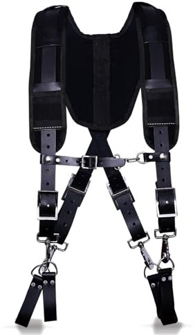 Ap Leather PRO-01 Werkzeuggürtel aus 100% Rindsleder, Vollnarbenleder, Werkzeuggürtel mit Hosenträgern, Komfort-Rückenstütze mit Edelstahlschnalle für Konstruktion, Rahmen, Schwarz