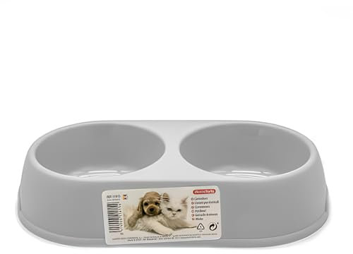 CABLEPELADO Comedero plastico Doble Redondo para Mascotas - Bol Mascotas - Cuenco Agua - Bebedero - Plato Animales - plastico- Color Gris