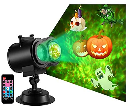 Projector Light,Halloween Holographic Projector 2 IN 1 Water Wave Ripple Stage Light With 12 Slides Patterns Waterproof Outdoor Christmas Landscape Projector Lighting for Halloween Xmas Holiday Landsc