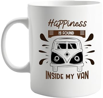 signkitsuk Happiness is Found Inside My Van 11oz Mug – Funny Campervan Coffee Cup for Van Life Enthusiasts, Road Trip Lovers, Camping Fans, Travel-Themed Gift for Him or Her, Ceramic Tea Cup