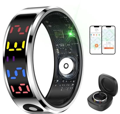 Smart Ring Health Tracker, Touch Control Fitness Ring mit Farbanzeigebildschirm, IP68 Edelstahl Smart Health Ring für die Schlafüberwachung, Telefon -App -Support (#8)