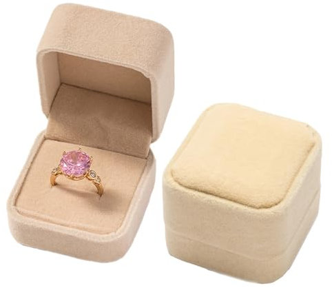 BDXMKS Ringschatulle Hochzeit Quadratische Verlobungs-Samt-Ohrring-Ring-Verpackungsbox, Schmuck-Organizer, Valentinstag-Geschenketui, Ring-Display-Aufbewahrung(Apricot)