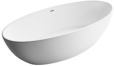 BERNSTEIN - Baignoire îlot ovale Blanc mat Acrylique + Bonde et trop plein, 270L - 186x88x60cm (lxLxH) - TERRA