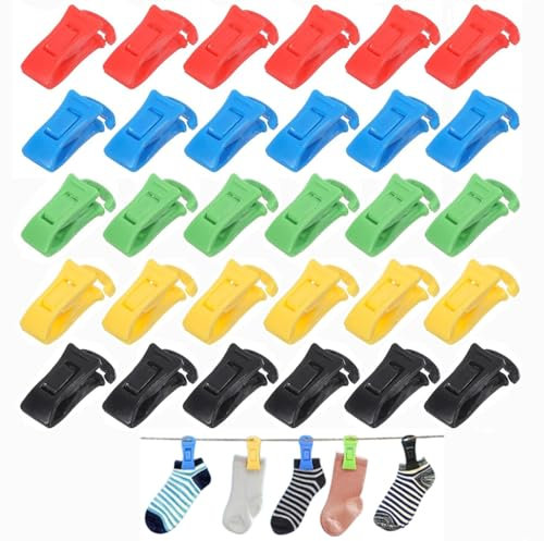 Pinces à Chaussettes pour Machine à Laver et Séche-Linge,30 Crochets Anti-Décrochage,Garde Les Paires Ensemble - Multicolore (5 Couleurs)