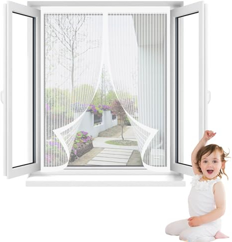 Magnet Fliegengitter Fenster Innen 68 x 54 cm Ohne Bohren mit Vollmagnetstreifen Insektenschutz für Fenster Nach Mass für Terrassentüren Räume, Weiß