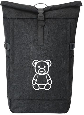 Huuraa Kurierrucksack Teddybär Knuddelbär Geschenk 30-44 Liter Black Melange Fairtrade Rolltop Rucksack Teddybär Geschenkidee