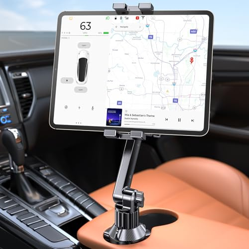 Coolpow Supporto Tablet Portabicchieri Auto, Porta Tablet & Telefono Tazza Camion con Braccio Regolabile,per iPad Pro Air Mini, Samsung Galaxy Tab, Kindle Fire, Switch, iPhone 6-12.9 Dispositivo
