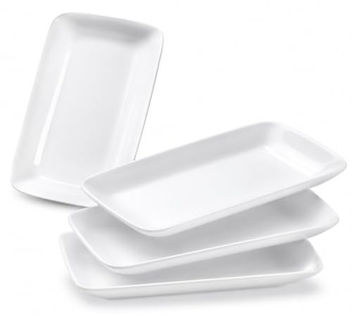 Velicber 4er Set Servierplatte Porzellan Weiß Rechteckig Speiseteller | 24x15x3 cm, Servierteller, Keramik Serviertablett, für Buffet Kuchen Sushi Vorspeisen, Spülmaschinenfest, Mikrowellengeeignet