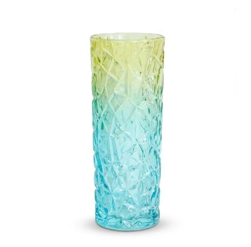 Jarrón grande de cristal con forma de flores de hielo azul de 30 cm de alto, diseño moderno, adecuado para decoración del hogar, centros de mesa de Navidad, regalo para madres (azul)