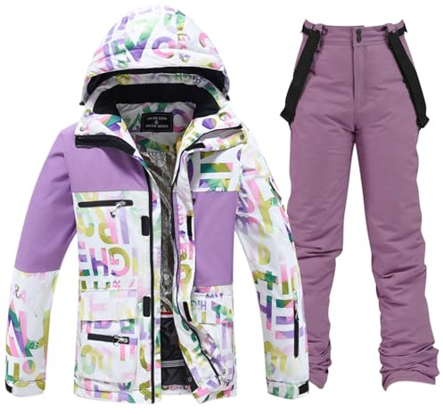 Skianzug für Damen und Herren, Winter, warm, Ski-Set, Unisex, mit Softshelljacke und wasserdichter Hose, Set für Winter, dick, 2-teilig, wasserdicht, Schneeanzug, Snowboard