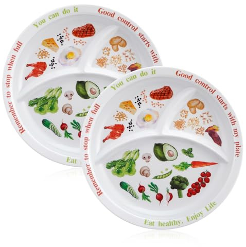 Yuecda 2 Pieces10inches Portion Control Plate for Balanced Eating -Healthy Nutrition Plate for Adults and Teens - Melamine Dividers, Perfect for Balanced Eating and Diet Management