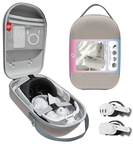 Wigento Tragbare Tasche für Meta Quest 3 / 3S VR Headset Zubehör Transport Robust Grau