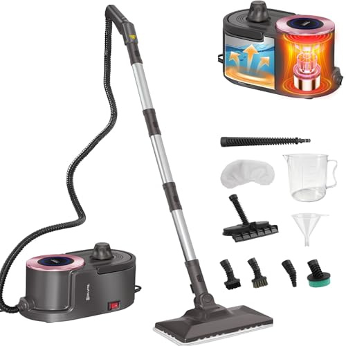 Pulitore a vapore da 2000 W per tutti, macchina a vapore ad alta pressione da 5 bar, serbatoio dell'acqua da 1,9 l, pulitore a vapore per pavimenti con 11 accessori, fessura per vapore, pulizia