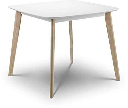 Julian Bowen Casa Square Dining Table, White/Oak - H75 x W90 x D90cm | Retro Kitchen Table for Dining Room, 90cm Width, Seats up to 4 People