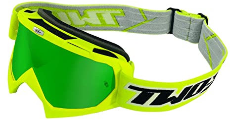TWO-X Cross-Brille - Motocross-Brille mit verspiegeltem grünen Glas - Kratzfeste Motorrad-Brille - Enduro & Downhill - Modell Race - Neongelb