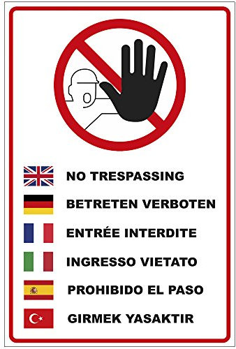 Schild Betreten verboten in mehreren Sprachen aus Alu/Dibond 200x300 mm - 3 mm stark