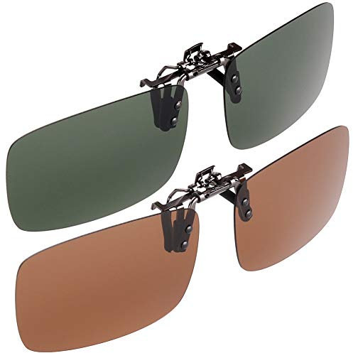 H&S 2 Pairs Polarised Clip-On Sunglasses - Clip On Eyeglasses - Flip Up Sunglasses - Flip Shades