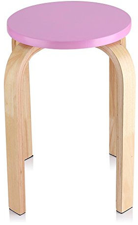 Estink Holzhocker, Anti-Rutsch Holz Sitzhocker Stapelhocker Wohnzimmer Hocker Küchenhocker, 17.9 x 11.8 Zoll(Rosa)