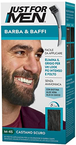 Just For Men Barba & Baffi, Tinta Per Barba Uomo, Tintura Senza Ammoniaca, Elimina I Peli Grigi, Con Pettine Applicatore, Colore Castano Scuro, M45