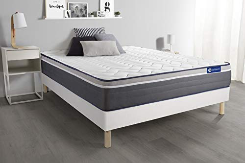 Ensemble Matelas ACTILATEX Plus 180x200 Latex+Mémoire de Forme Maxi épaisseur 7zones de Confort + sommier KIT Blanc - Epaisseur : 26 cm - Confort : Très Ferme