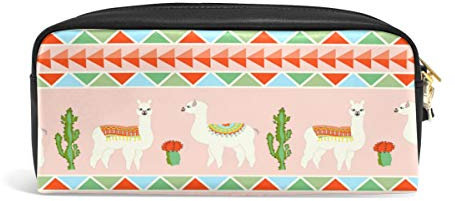 linomo Federmäppchen Ethnisch Lama Stammes Alpaka Kaktus Mäppchen reißverschluss Federtasche Leder Schüleretui Bleistift Beutel klein Kosmetiktasche Makeup Tasche für mädchen Teenager Junge Kinder