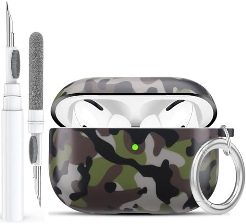 YOMPLOW - Custodia rigida protettiva per AirPods Pro, portatile, antiurto, con portachiavi, per Apple AirPods Pro, colore: mimetico
