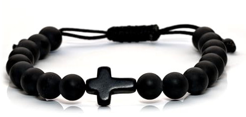KARYSMA Armband Herren schwarz aus Onyx mit Kreuz, farblich beh., perfekte Geschenk zum Geburtstag