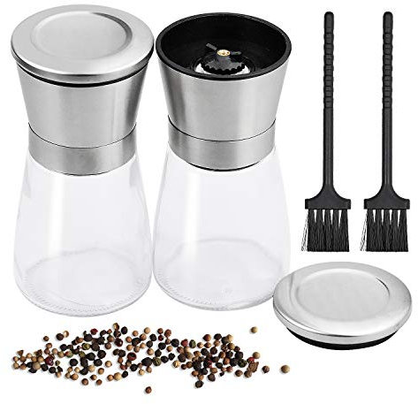 KARAA 2Pcs Salz und Pfeffermühle Feinheit Einstellbar Nachfüllbar Edelstahl Gewürzmühle Set Mahlwerk 160ML Salzstreuer Mühle Streuer