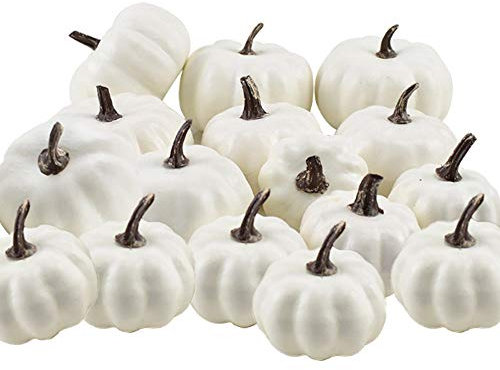 TOKYMOON Halloween Kunstschaum Mini Kürbisse, Halloween Thanksgiving Herbst Ernte Kürbis Dekorationen Requisiten 16 Stück/Set Künstliche Kürbisse aus Schaumstoff Weiß