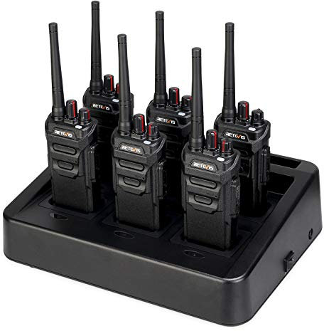 Retevis RT648 Waterproof Walkie Talkie IP67, Long Range Walkie Talkies Professional with 6 Way Charger, PMR446, VOX, Rugged 2 Way Radio for Construction Site, School, Security (6Pcs, Black)