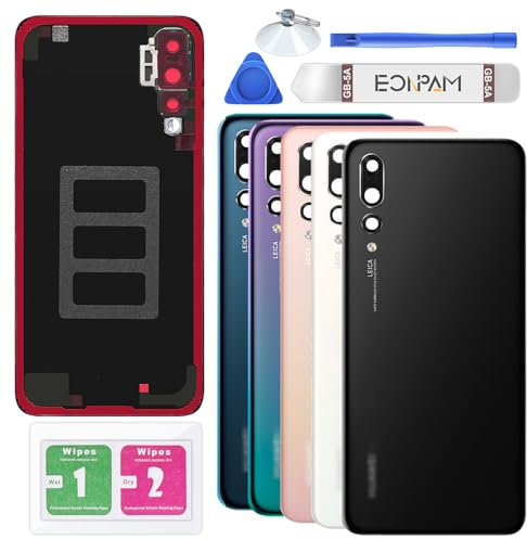 Eonpam Akkudeckel für Huawei P20 Pro Rückseite Glas Original Backcover Back Glas Ersatz Reparatur Set mit Kameraobjektiv (Schwarz)