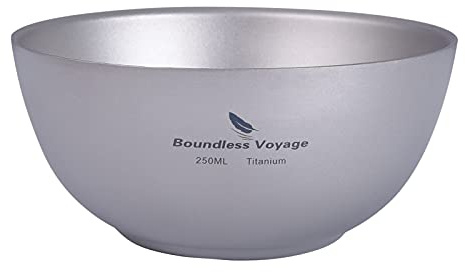 iBasingo Titan Schüssel Reis Suppen Tasse Outdoor Camping Geschirr 250ml Bowl Leichte Doppelwandige Runde Schüssel Tableware für Reisen Wandern nach Hause Ti1093T
