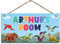 Personalised Room Sign with Childs Name - Cartoon Dinosaur Theme. Gloss Metal Wall Art. Baby, Toddler, Infant Bedroom.