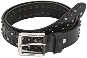 Unisex Gürtel Echtleder mit Nieten Robuster Nietengürtel Ledergürtel Schwarz 105
