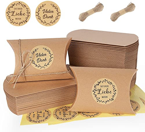 ABSOFINE 100 Stück Kraftpapier Geschenkschachtel Klein, DIY Geschenkboxen mit Juteschnur 80M als Dankeschön oder Gunstbezeugung Gastgeschenk für Hochzeiten und andere Anlässe (11.5x7CM)