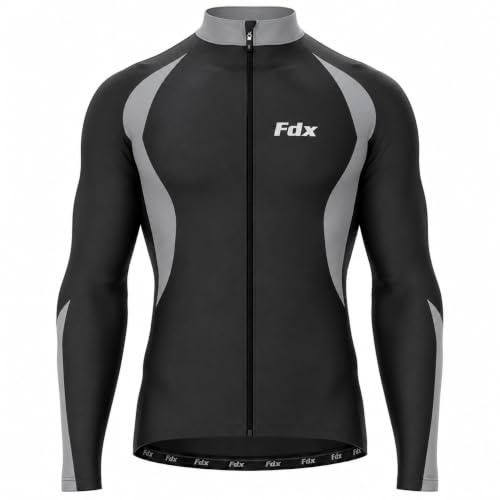 FDX Mens Cycling Jersey, Windproof Warm Winter Cycle Tops, Long Sleeves Water-Resistant Lightweight Thermal Bike Jacket, Windproof Bicycle Shirt for Riding, and Running