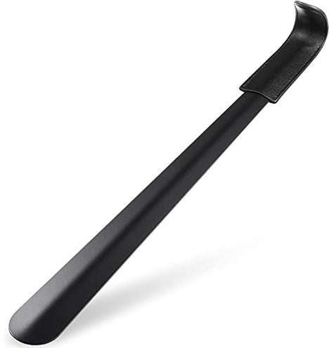 Healifty Shoe Horn Long Handle - 16inches Stainless Steel Shoe Spoon for Boots and Shoes - Leather Covered Extra Long Shoe Horn Shoe Helper for Seniors, Kids & Adults (Black)