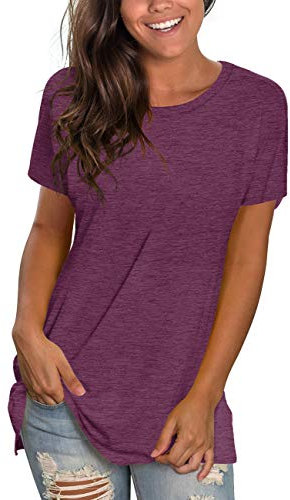 Saloogoe T-shirt da donna, a maniche corte, stile casual, per allenamento, yoga, tunica, 02-fucsia, 3XL