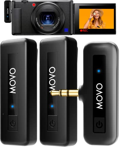 Movo Drahtlose Mini-Duo-Mikrofone für Kamera, Videoaufnahmen, 2.4 GHz, kabelloses Lavalier-Mikrofon für DSLR-Spiegelreflexkameras (164 m Reichweite, 10 Stunden Akkulaufzeit)