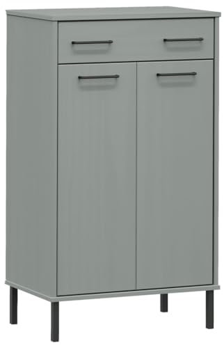 vidaXL Schuhschrank mit Metallbeinen Schuhregal Schuhablage Schuhkommode Flurschrank Schuhaufbewahrung Holzschrank Schrank Grau Massivholz Kiefer
