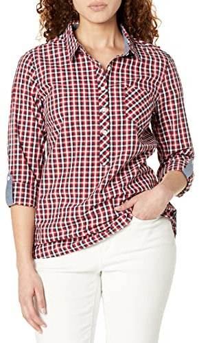 Tommy Hilfiger Bluse Casual Check Roll Tab Ärmel Langarm Chemise, Multicolore, S Femmes