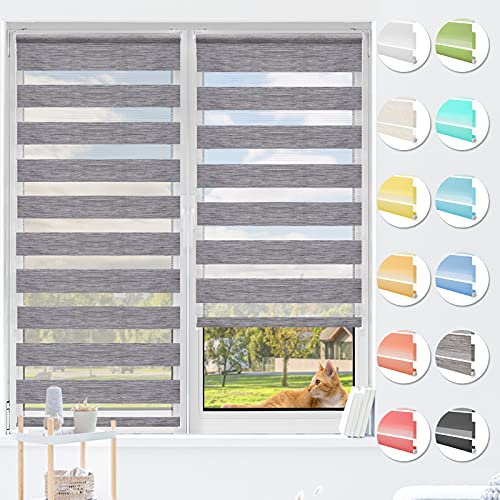 HOMEDEMO Doppelrollo Klemmfix ohne Bohren & mit Bohren, Rollos für Fenster und Tür, Stone, 95x140cm(BxH), Duo Rollo Klemmrollo lichtdurchlässig, Fensterrollo Sichtschutz