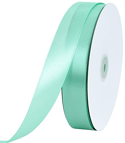 Toniful Satinband, dünnes, einfarbiges Satinband für Geschenkverpackungen, Basteln, Haarschleifen, Hochzeitsdekoration, Einladungskarten, Blumensträuße, 2,5 cm x 91 m, Blaugrün, Türkis, Blau